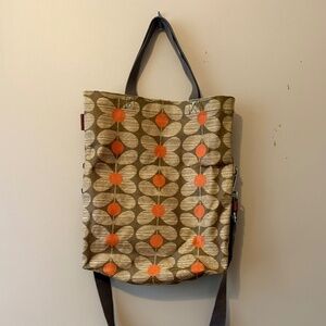 Orla Kiely Skullan Brown, Tan and Orange Combo Crossbody Tote